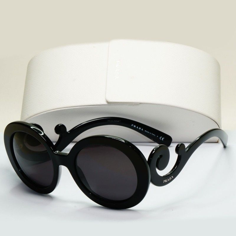 Prada Sunglasses Swirl Baroque Round Black (SPR 27N 1AB-5W1) Case & Dust Cloth