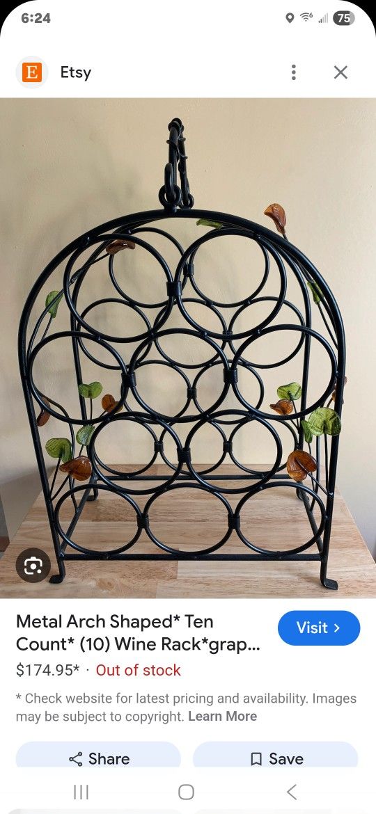 Metal Arch Shaped 10 TEN Bottle Wine Rack Leaves