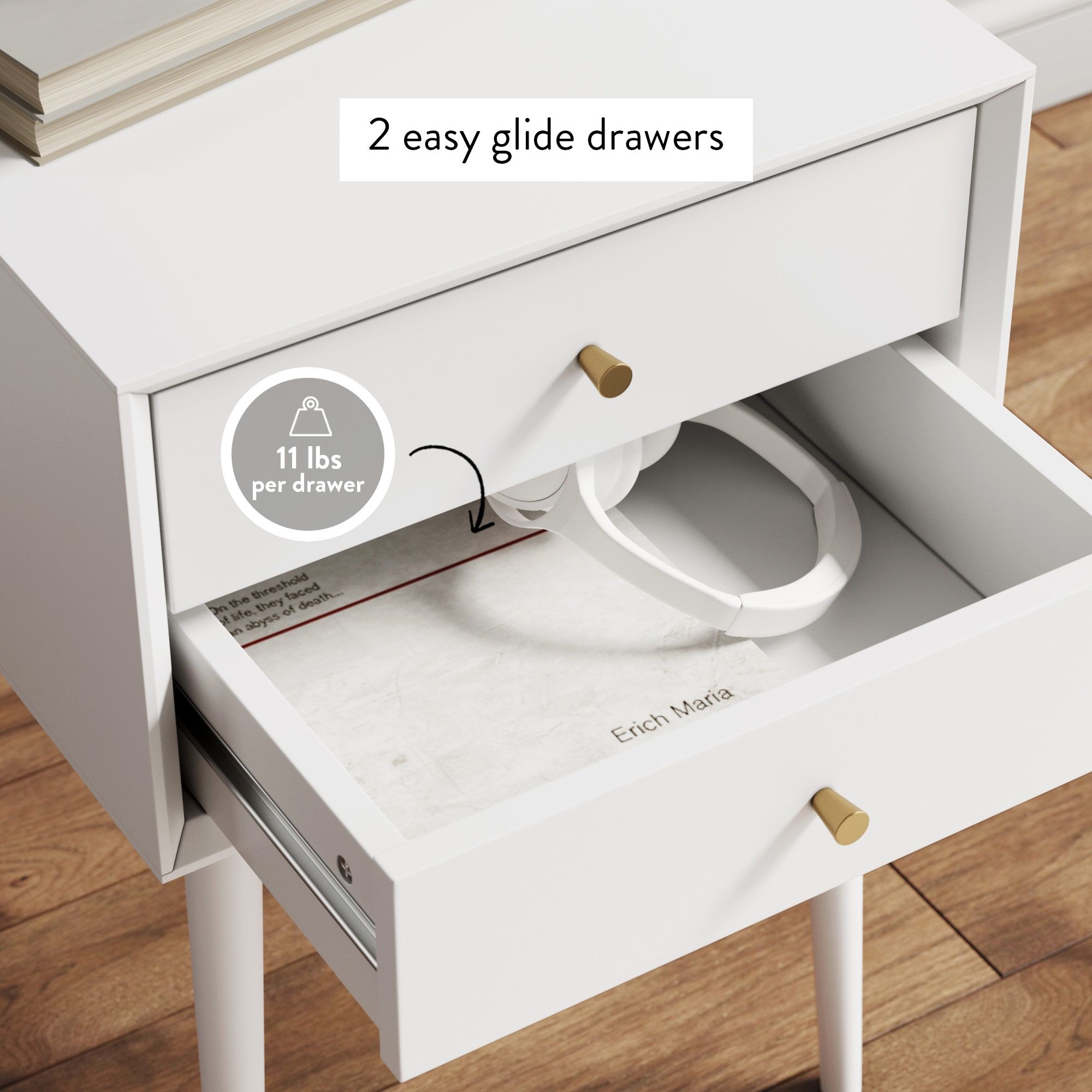 Nathan James Harper 2-Drawer Mid-Century Side Table, White