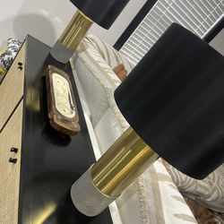 Two Black, Gold and Faux Concrete Lamps