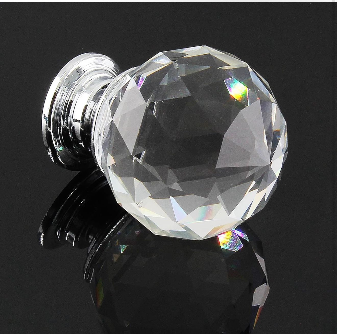 6 Pcs Round Diamond Crystal Knobs 1.5 Inch Clear