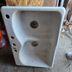 Vintage Eljer Cast Iron Double Bowl Kitchen Sink 