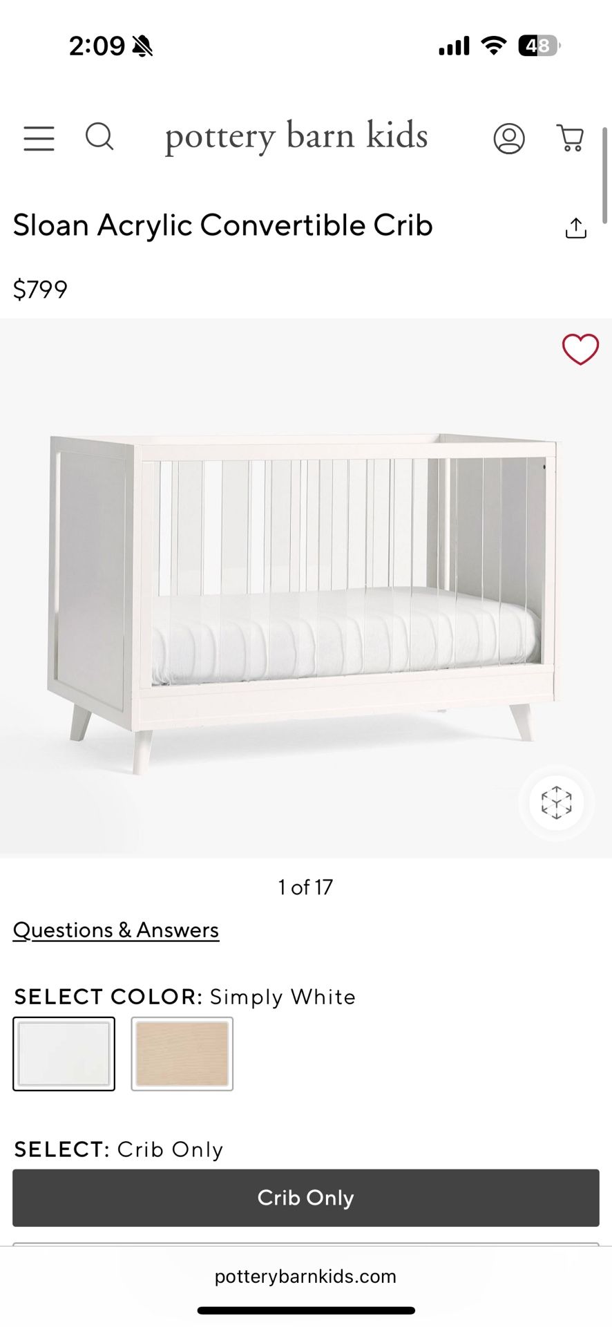 Pottery Barn Baby Crib (Barely Used)