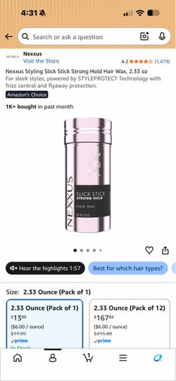 NEW… Nexxus Styling Slick Stick Strong Hold Hair Wax, 2.33 oz