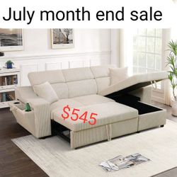 Off-White Corduroy Living Room 3-Piece Extendable Sofa Set