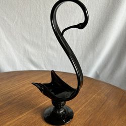 Vintage MCM Black Glass Swan Bird