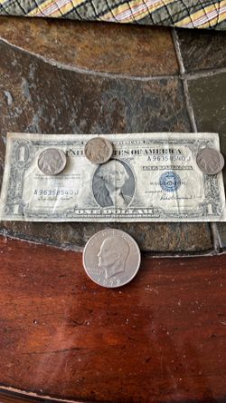 1935 $1 SILVER CERTIFICATE - 3 BUFFALO DATED NICKELS- 1972 Eisenhower Dollar Variety 2!