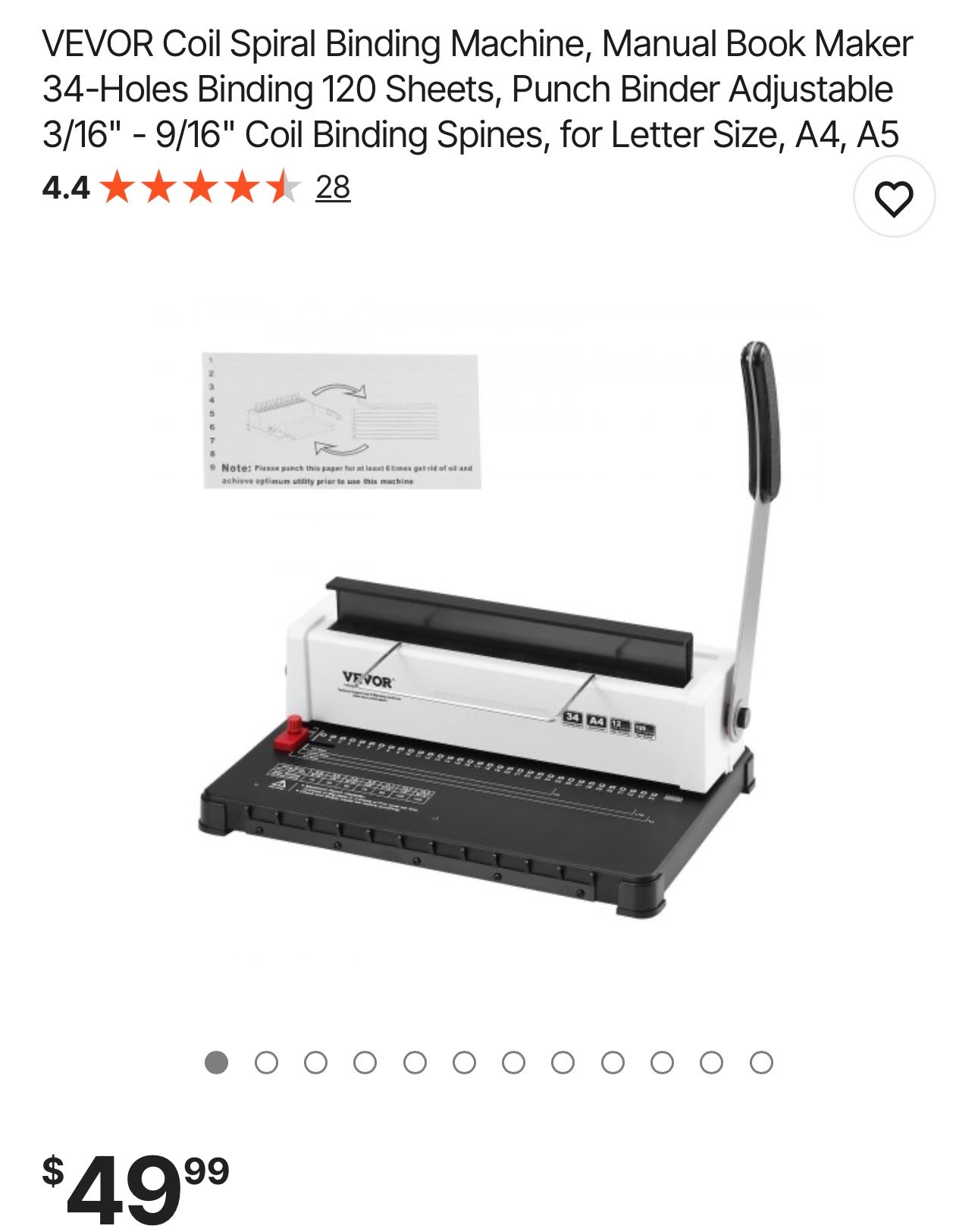 VEVOR Coil Spiral Binding Machine