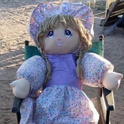 Vintage XL Plush Doll With Braids And Bonnet 