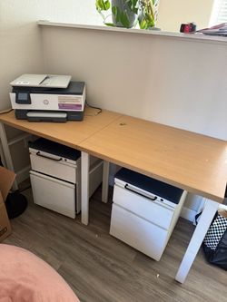 Desk with miller mobile box/file seats . $80