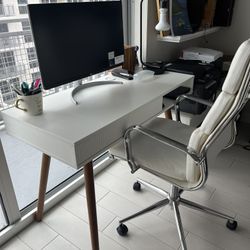 Desk Computer New + White Chair + White Storage Table For Printer 🖨️ Papers 📝 Office Supplies 