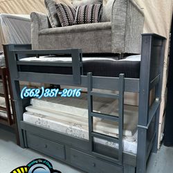 Triple twin grey bunk bed with trundle cama colchones nuevos new