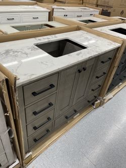 Bathroom vanity cabinet 48” solid mango Quartz top with sink and backsplash