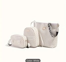 Chic 3pcs Girls's Bag Set: Polka Dot Print Tote, Boston Handbag & Crossbody - Lightweight Faux Leather with Adjustable Strap for Daily Commute