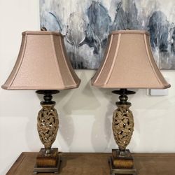 Two Tall Uttermost Open Scroll Bronze Table Lamps (31” Tall)