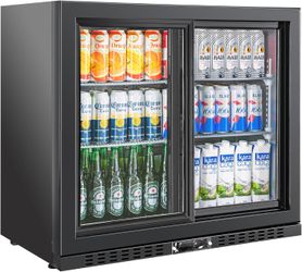 Back Bar Cooler with 2 Glass Sliding Doors 7.4 Cu.ft. ETL Commercial Beverage Refrigerator Black Drink Fridges 
