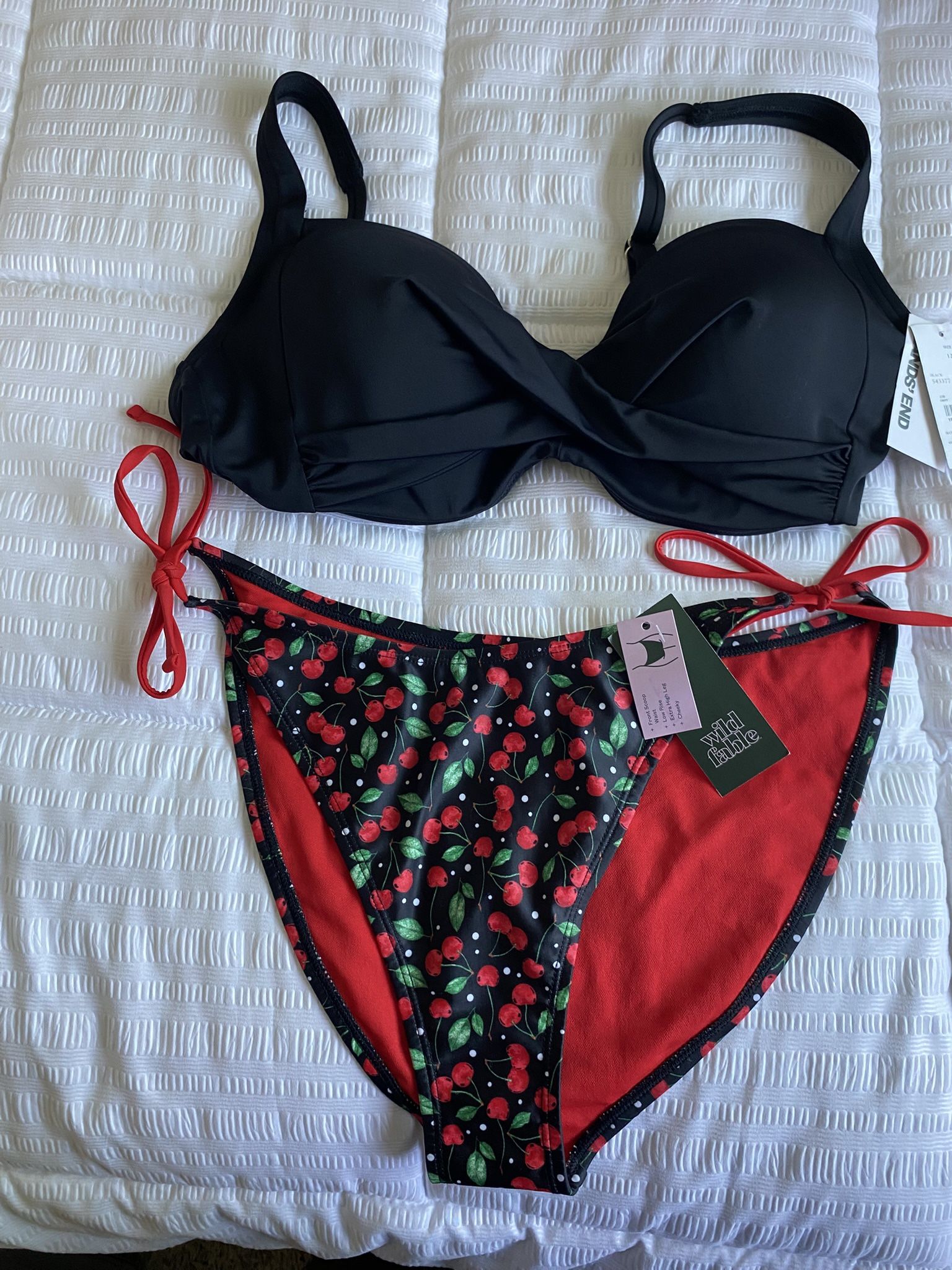 Lands' End Black top and Wild Fable Red Cherry 🍒 Bikini bottom,size 12-14 large