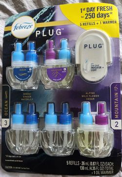 Febreze AIr Freshner 5 Refills 1 Warmer Ocean Mountain Scent Fragrance Home