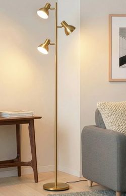 Brightech Ethan 65.5 in. Antique Brass Mid-Century Modern 3-Light 3-Way Dimming LED Floor Lamp with 3 Brass Metal Cone Shades