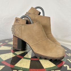 Sorel Addington Strap Heeled Ankle Boot Waterproof Tan Leather Women’s Size 7.5