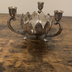 Vintage Silver Plated Candle Holder With Flower Frog