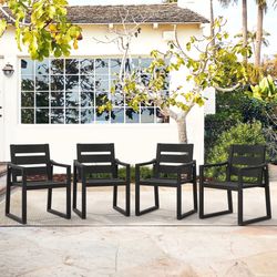 HDPS Outdoor Patio Dining Chairs with Armrest, Black (Set of 4)