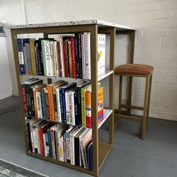 Modern Stone-Top Bar Table w/ Storage + 2 Stools – Like New! Part of a Moving Sale