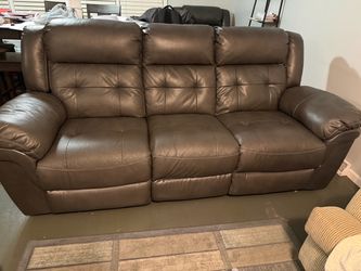 Dark Gray Leather Reclining Sofa with USB Ports — $200 OBO