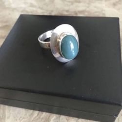 Vintage Solid Sterling and Turquoise Ring, Size 9. Quality Piece!