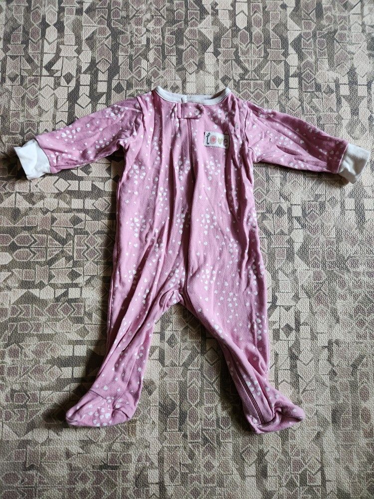 Gerber Organic 6-9M Girl's Footie Zip Up Pink Pajama