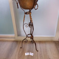 Vintage Arts and Crafts Wrought Iron and Copper Plant Stand
