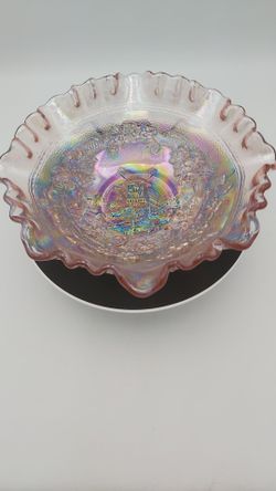 Lovely Vintage Imperial Pink Iridescent Glass Bowl "Windmill Pattern"