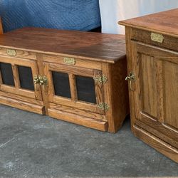 Set of 3 Oak End Table / Nightstand / Bench Coffee Table by White Clad 