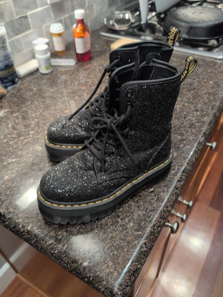 Women's Black Sparkly Doc Martin Boots Size 6