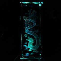 Laser etched 3D crystals with rotating Color Changing lighted stand