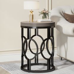 Tribesigns Round End Table, Industrial Side Table with Metal Hollow Frame, Small Bedside Table Nightstand for Living Room, Bedroom, Easy Assembly (Gre