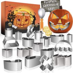 21pcs Pumpkin Carving Kit with Lights, Thicker and Higher Stainless Steel Pumpkin Carving Tools, Safe Pumpkin Carving Stencils Tools, Easy Made Pumpki