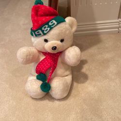 18" VINTAGE 1989 CHRISTMAS MTY INTL WHITE TEDDY BEAR STUFFED ANIMAL PLUSH TOY