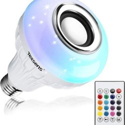 LED Light Bulb Bluetooth Speaker, 6W E26 RGB Changing Lamp Wireless Stereo Audio with 24 Keys