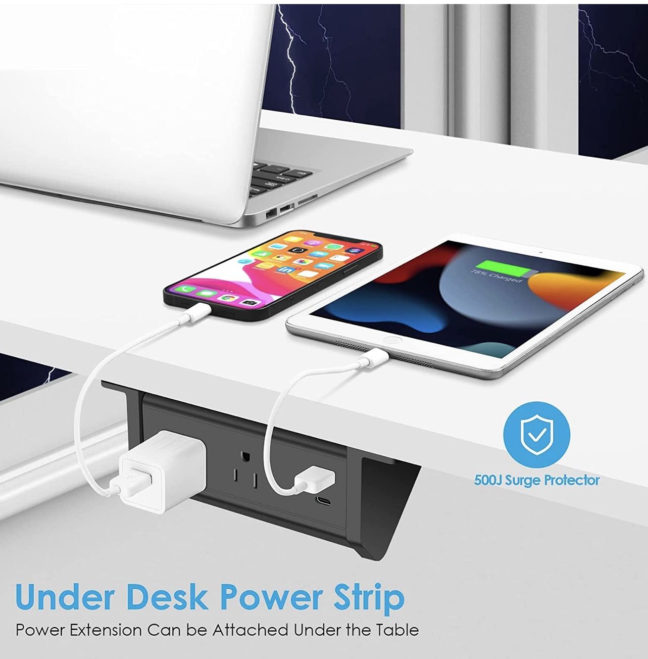 New Under Desk Mount Power Strip with USB, 500J Surge Protector Desktop Power Station with QC3.0 Quick Charge USB Port, Edge Mount Outlet Socket, Remo