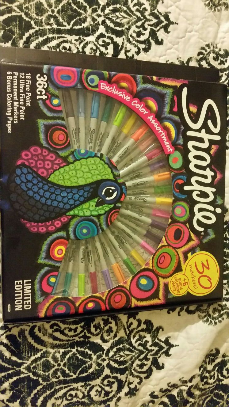 sharpie. 30 markers + 6 bonus coloring pages