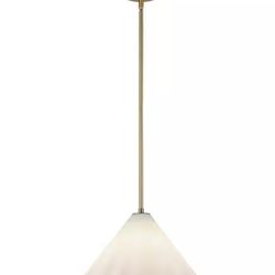 Serena 14 in. 1 Light 60-Watt Aged Brass/Opal Glass Pendant Light
