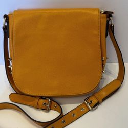 Yellow Studded Crossbody Bag – Faux Leather Saddle Style Purse