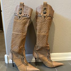 Aldo Tan Leather Gold Heeled Boots