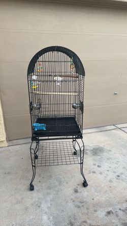 Large Black Dome-Top Bird Cage with Stand