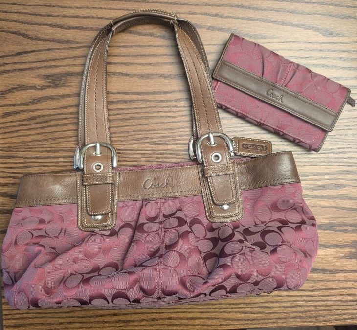 COACH Plum/Brown Soho Shoulder Bag and Wallet