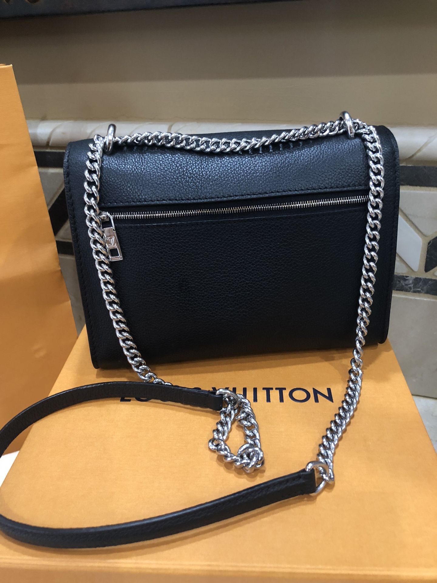 Preloved Louis Vuitton Black Leather Mylockme Chain Pochette TA1139 06 –  KimmieBBags LLC