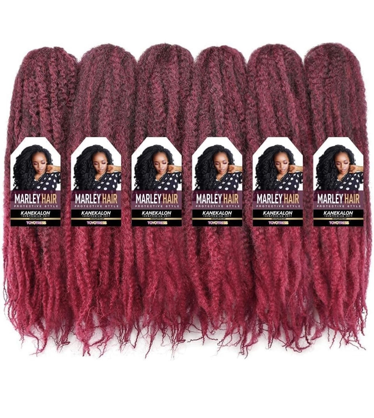 ToyoTress Marley Hair Crochet Braids - 16 Inch 6 Packs T-Bug Burgundy Red , Afro Kinky Curly Marley Twist Braids Synthetic Twist Crochet Braiding Hair