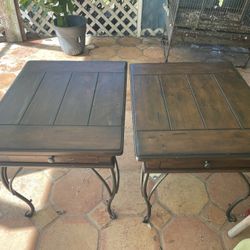 Set If 2 End Tables Heavy Top Has Some Warping Do To Getting Wet Still Very Nice Can Easily Be Redone Fir Someone Who Has The Time 