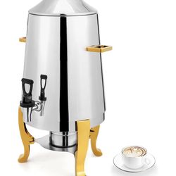 3.5 Gallon/13L Beverage Dispenser Gold Accent, Stainless Steel Coffee Chafer Urn with Fuel Holder, Drink Dispenser with Ice Container Spigot, Hot & Co